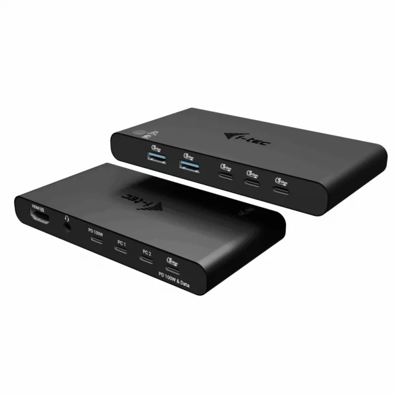KVM prijungimo stotelė i-tec 2 kompiuteriams HDMI, USB-C sąsaja, PD 2×100 W, 4K@60 Hz, 2×USB-A