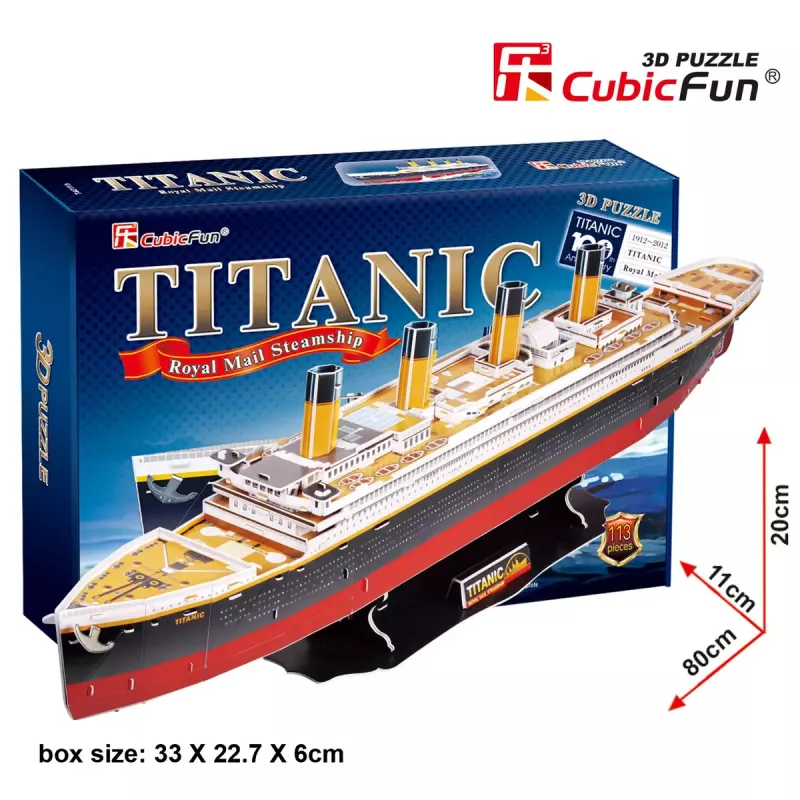 3D dėlionė Cubicfun Titanic Big T4011H — 1024 dalys, mastelinis laivo modelis