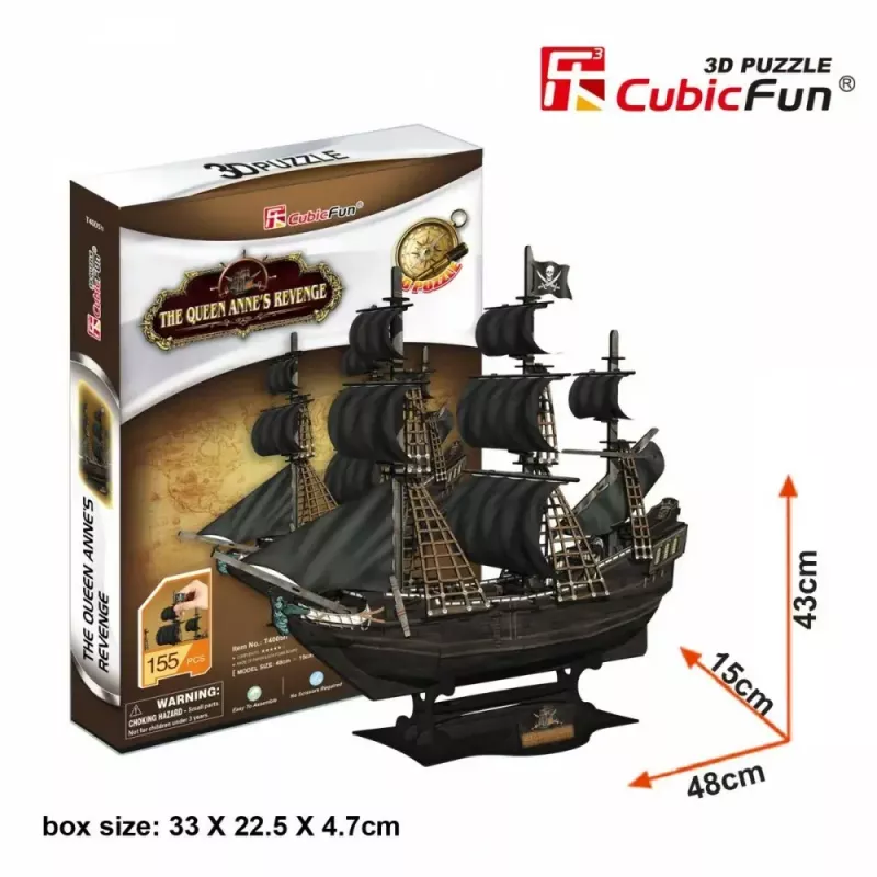 3D dėlionė CubicFun piratų laivas 'Queen Anne's Revenge' modelis T4005H, kartoninis surinkimas