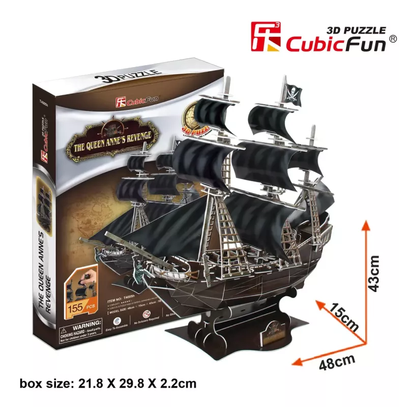 3D dėlionė CubicFun piratų laivas 'Queen Anne's Revenge' modelis T4005H, kartoninis surinkimas