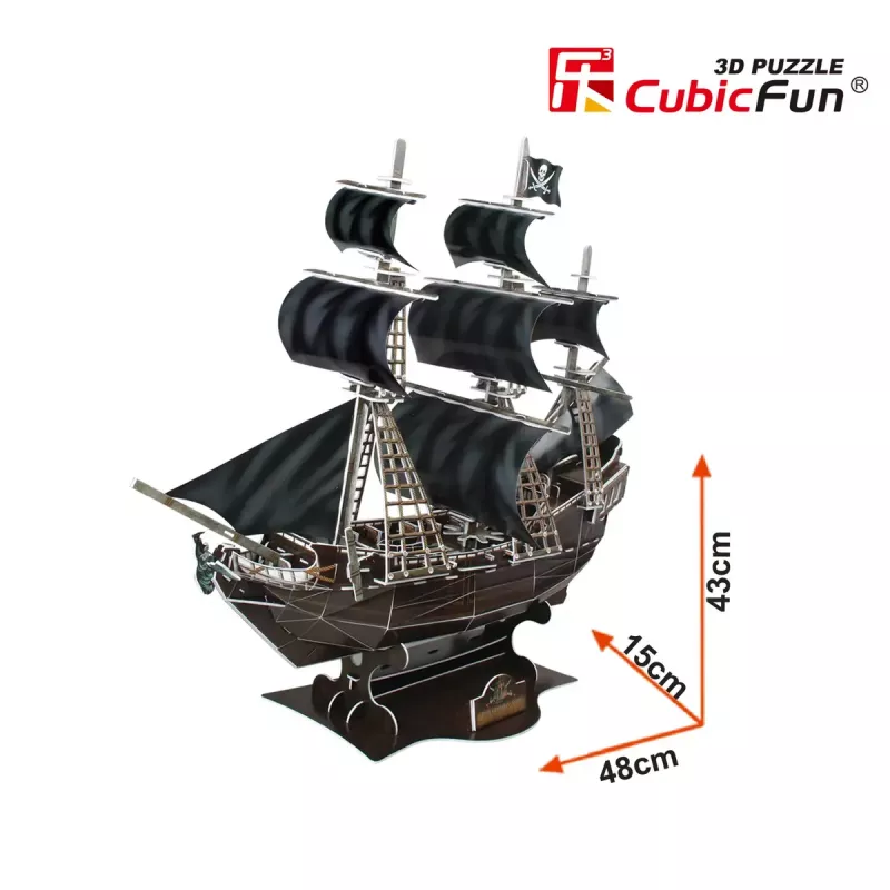 3D dėlionė CubicFun piratų laivas 'Queen Anne's Revenge' modelis T4005H, kartoninis surinkimas