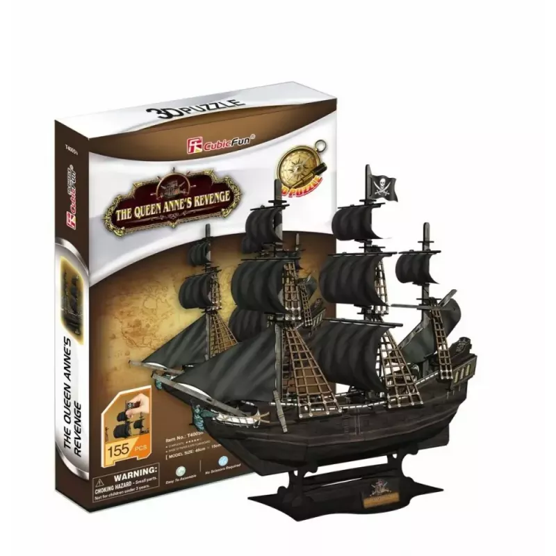 3D dėlionė CubicFun piratų laivas 'Queen Anne's Revenge' modelis T4005H, kartoninis surinkimas