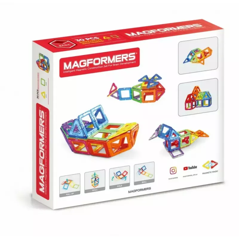 „Magformers“ magnetiniai blokeliai, pagrindinis rinkinys, 30 vnt.