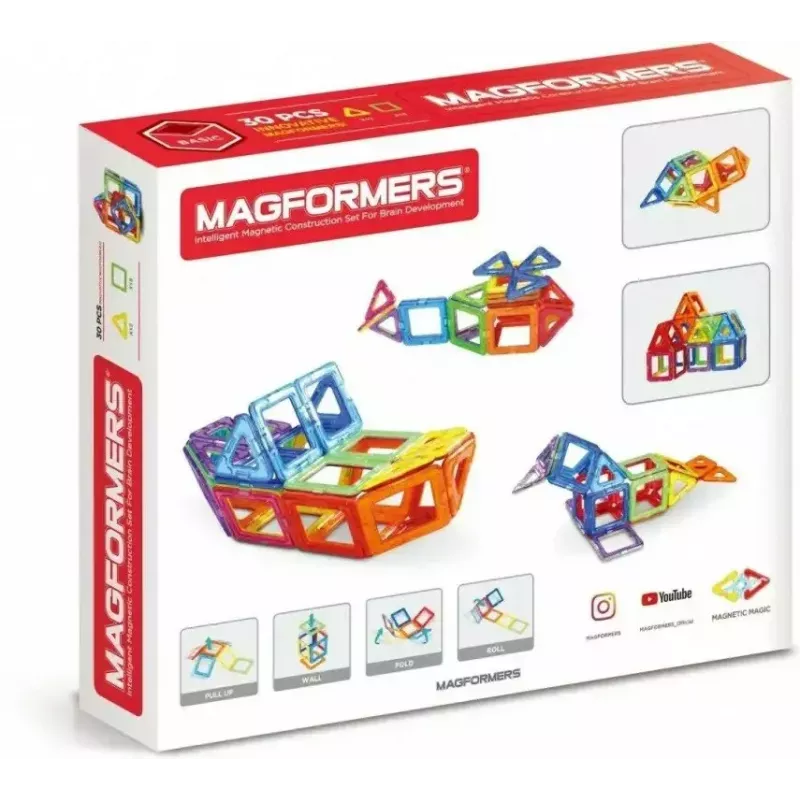 „Magformers“ magnetiniai blokeliai, pagrindinis rinkinys, 30 vnt.