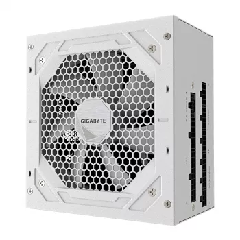 Maitinimo blokas GIGABYTE UD850GM PG5 V2 ICE — 850 W, PCIe Gen 5.1, 80 PLUS Gold, visiškai modulinis, 120 mm ventiliatorius, ATX 3.1, UK kištukas, baltas