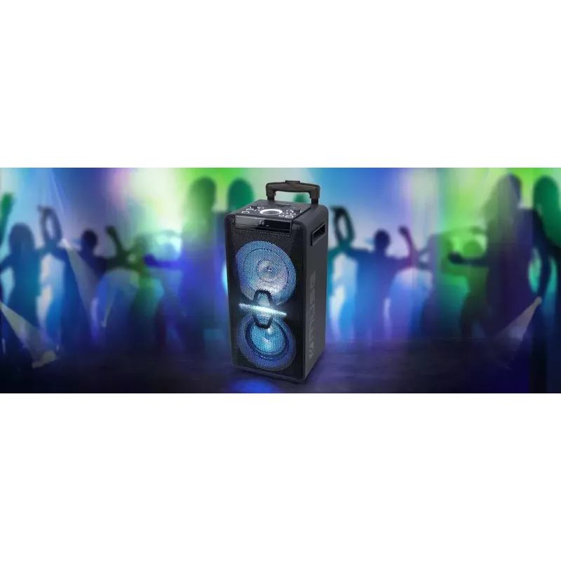 Nešiojamas garsiakalbis Muse M-1920 DJ — 300 W RMS, maitinamas kintamąja srove, 3,5 mm įvestis, 256×287×534 mm, 7 kg, juodas