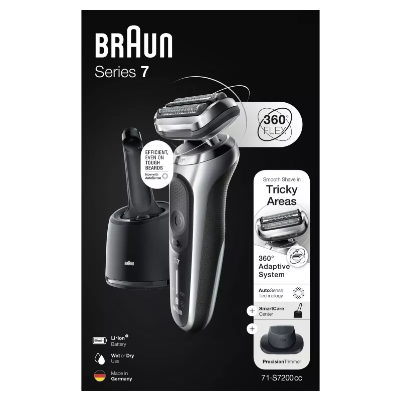 Elektrinė folijos skutimosi mašinėlė Braun Series 7 71-S7200c Juoda Sidabrinė Ličio jonų 50 min.