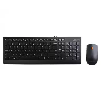 Laidinės klaviatūros ir pelės rinkinys Lenovo 300 — pilno dydžio QWERTY US English, USB, juodas, 1,8 m kabelis, pelė 1600 DPI