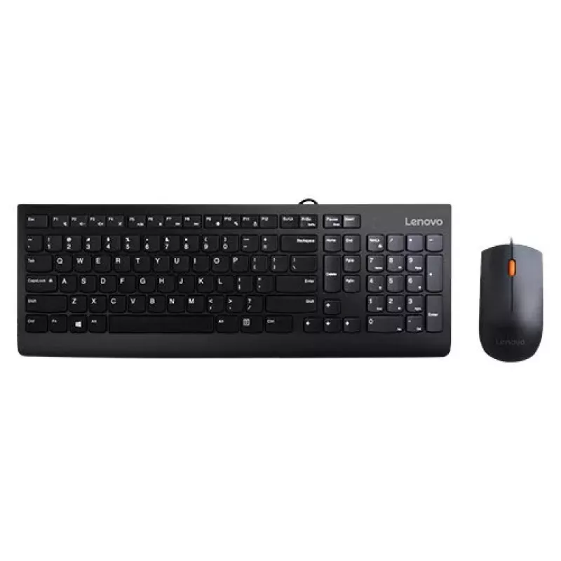 Laidinės klaviatūros ir pelės rinkinys Lenovo 300 — pilno dydžio QWERTY US English, USB, juodas, 1,8 m kabelis, pelė 1600 DPI