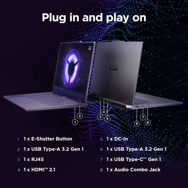 Nešiojamasis kompiuteris Lenovo LOQ 15IRX10 — 15,6 col. FHD IPS, nesiblaškantis ekranas, Intel Core i5‑13450HX, 16 GB DDR5, 1 TB SSD, NVIDIA GeForce RTX 5060 8 GB, Windows 11 Home