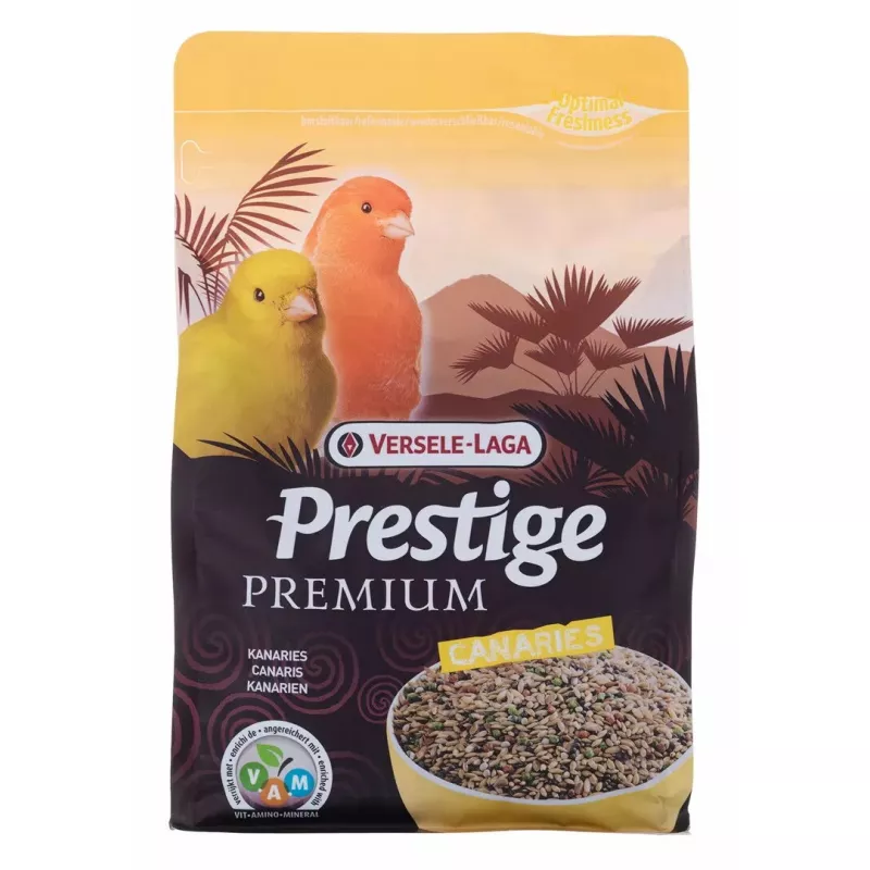 Sausas pilnas mišinys kanarėlėms VERSELE-LAGA Prestige Premium 800 g — 17% baltymų, 13% riebalų, 6% ląstelienos