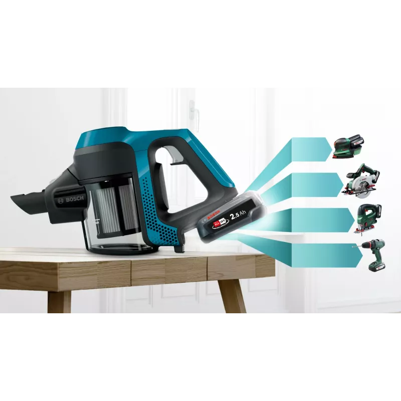 Bosch Serie 6 BBS611LAG belaidis dulkių siurblys / elektrinė šluota 2-in-1 belaidis dulkių siurblys Baterija Sausas Be maišelio 0,3 L Mėlyna 2,5 Ah