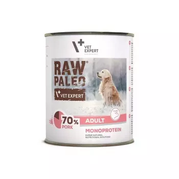 Šlapias šunų maistas VETEXPERT RAW PALEO Adult Monoprotein Pork 800 g skardinė, be grūdų, be glitimo ir sojų