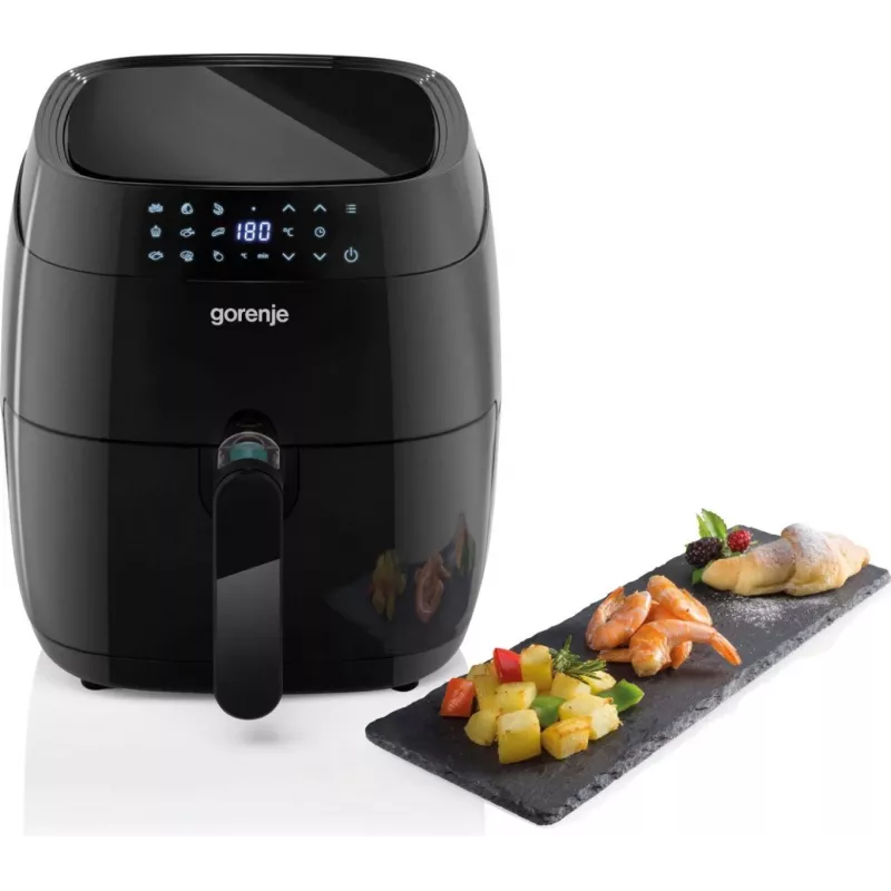 Karšto oro gruzdintuvė Gorenje AF1409DB — 3,2 l talpa, 1400 W, LED ekranas, min. temp. 90 °C, juoda