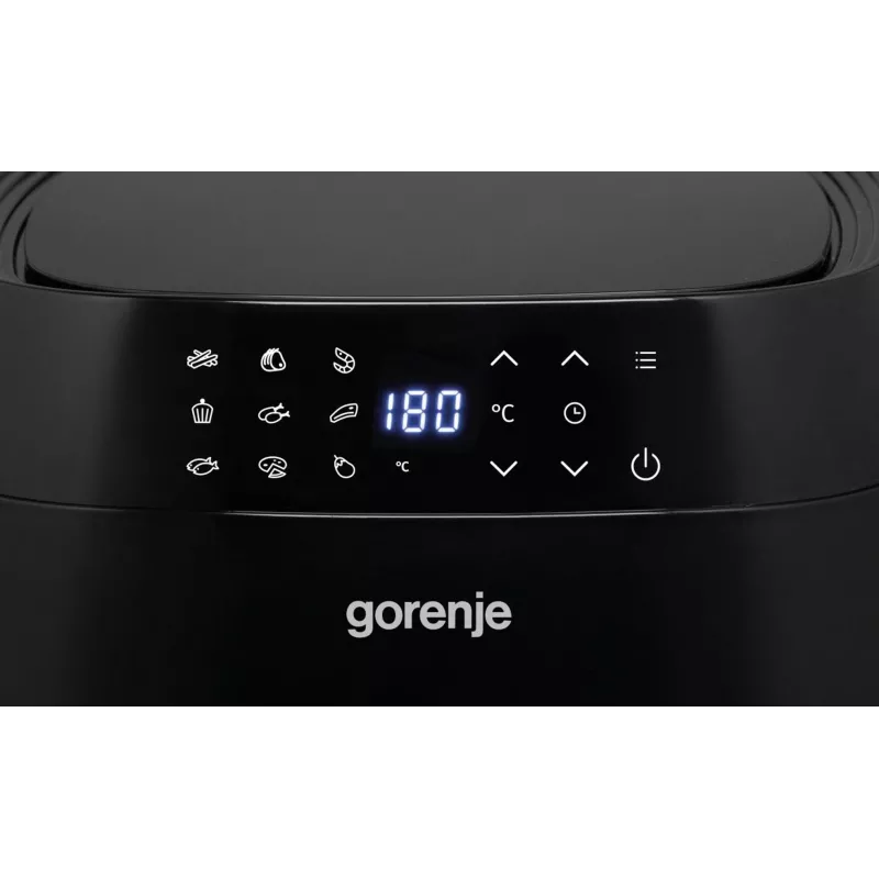 Karšto oro gruzdintuvė Gorenje AF1409DB — 3,2 l talpa, 1400 W, LED ekranas, min. temp. 90 °C, juoda