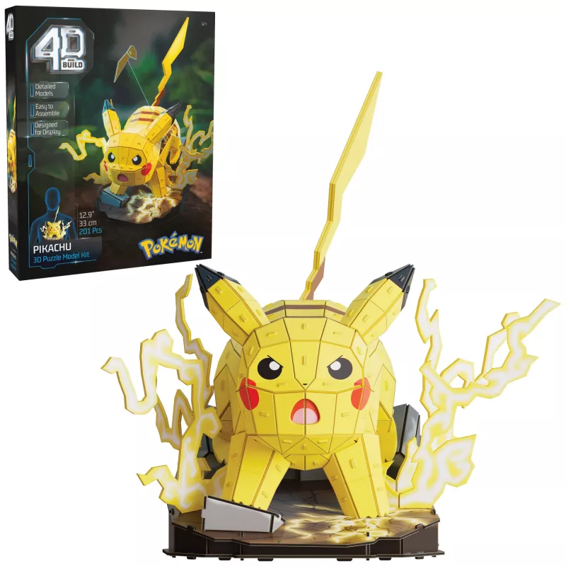4D Build , Pokémon Pikachu 3D modelio rinkinys, Pokémon figūrėlė, Kanto pirmųjų partnerių kolekcija, stalo dekoras, 201 detalė, nuo 12 metų
