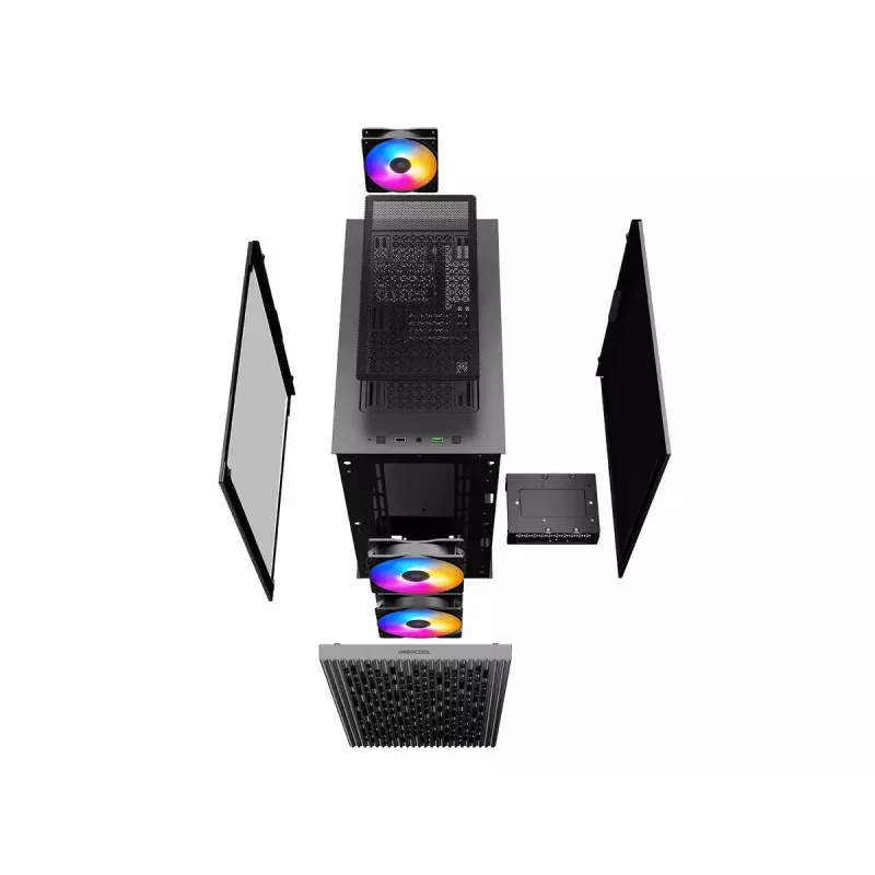 PC korpusas DeepCool MATREXX 40 3FS Micro Tower — Micro ATX/Mini-ITX, grūdintas stiklas, 3x140/2x120 ventiliatorių palaikymas, GPU iki 320 mm, 2x3,5 colio + 2x2,5 colio, juodas