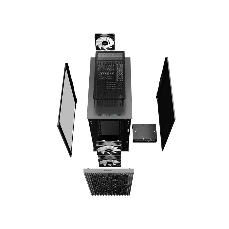 PC korpusas DeepCool MATREXX 40 3FS Micro Tower — Micro ATX/Mini-ITX, grūdintas stiklas, 3x140/2x120 ventiliatorių palaikymas, GPU iki 320 mm, 2x3,5 colio + 2x2,5 colio, juodas