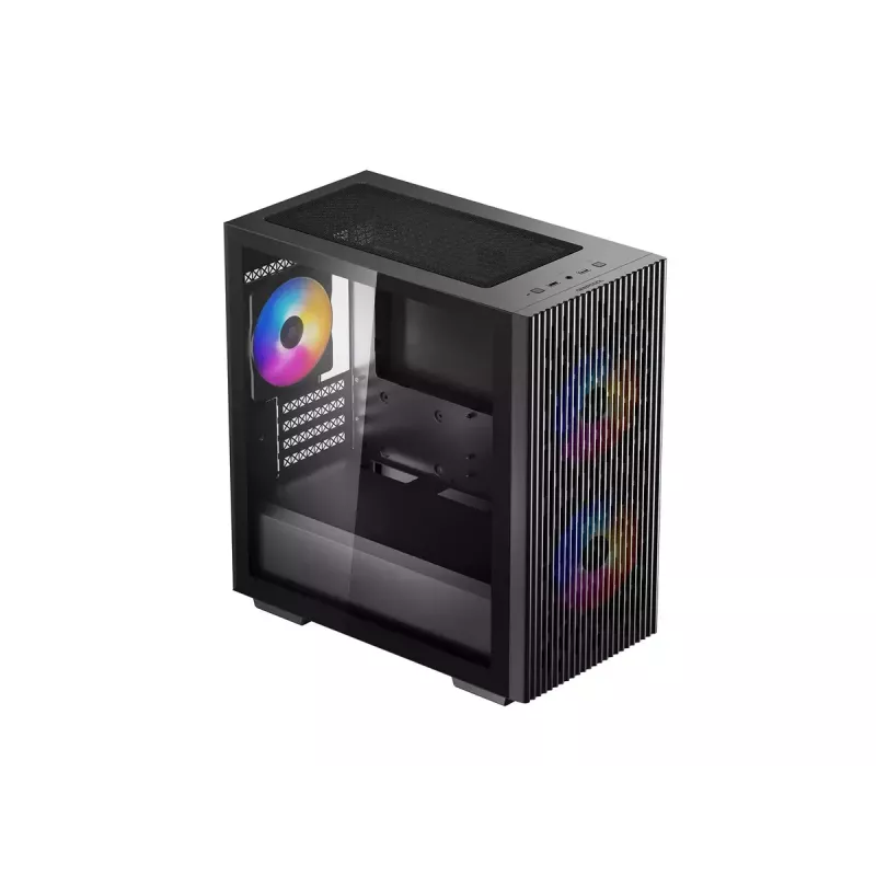 PC korpusas DeepCool MATREXX 40 3FS Micro Tower — Micro ATX/Mini-ITX, grūdintas stiklas, 3x140/2x120 ventiliatorių palaikymas, GPU iki 320 mm, 2x3,5 colio + 2x2,5 colio, juodas