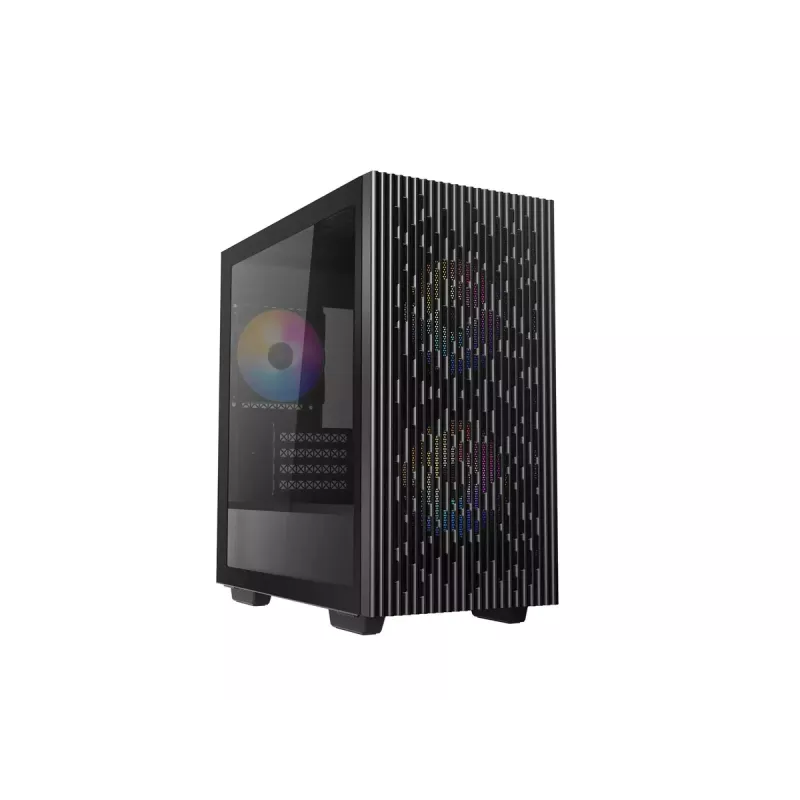 PC korpusas DeepCool MATREXX 40 3FS Micro Tower — Micro ATX/Mini-ITX, grūdintas stiklas, 3x140/2x120 ventiliatorių palaikymas, GPU iki 320 mm, 2x3,5 colio + 2x2,5 colio, juodas