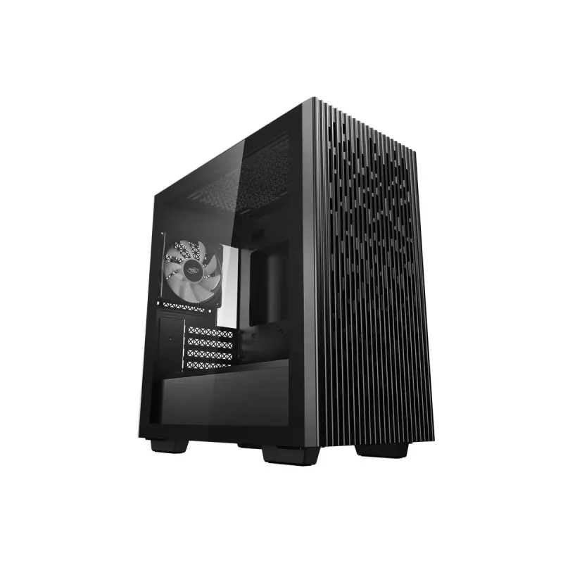 PC korpusas DeepCool MATREXX 40 3FS Micro Tower — Micro ATX/Mini-ITX, grūdintas stiklas, 3x140/2x120 ventiliatorių palaikymas, GPU iki 320 mm, 2x3,5 colio + 2x2,5 colio, juodas