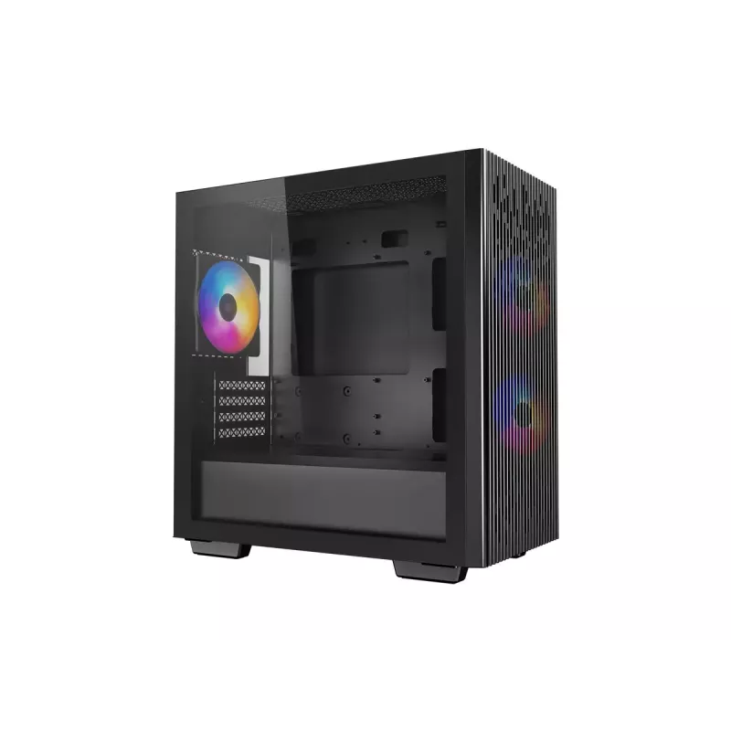 PC korpusas DeepCool MATREXX 40 3FS Micro Tower — Micro ATX/Mini-ITX, grūdintas stiklas, 3x140/2x120 ventiliatorių palaikymas, GPU iki 320 mm, 2x3,5 colio + 2x2,5 colio, juodas