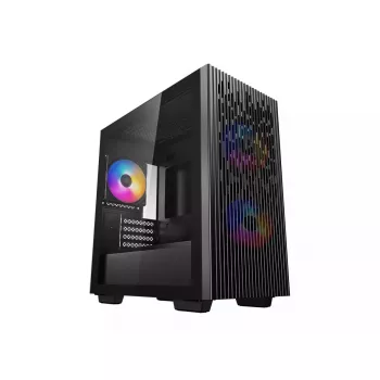 PC korpusas DeepCool MATREXX 40 3FS Micro Tower — Micro ATX/Mini-ITX, grūdintas stiklas, 3x140/2x120 ventiliatorių palaikymas, GPU iki 320 mm, 2x3,5 colio + 2x2,5 colio, juodas
