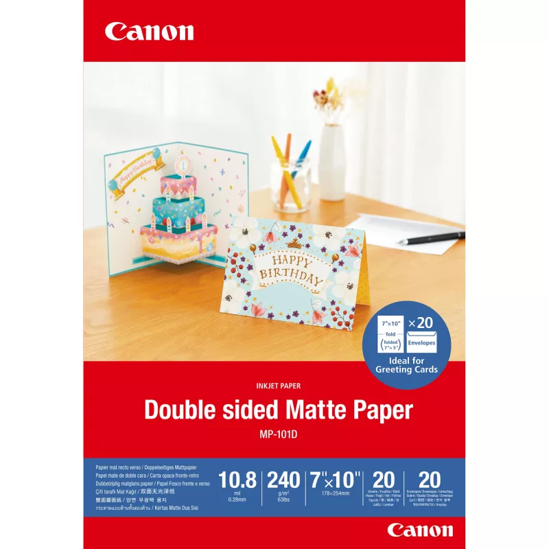 Canon MP-101D dvipusis matinis popierius, 7“x10”, 20 lapų, matinis, 240 g/m², A4, 10,8 µm, 178 mm, 254 mm