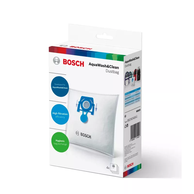 Dulkių maišelis cilindriniam dulkių siurbliui Bosch BBZWD4BAG, baltas, 4 vnt. pakuotėje