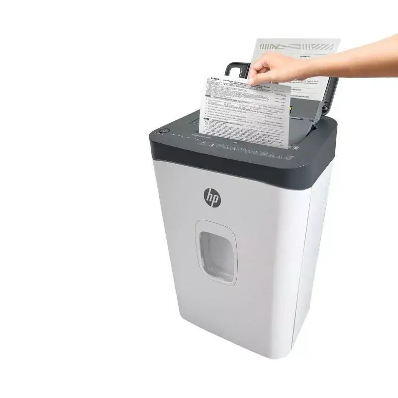 Popieriaus smulkintuvas HP ONESHRED Auto 200CC — automatinis tiekimas 200 lapų talpa, mikro pjovimas P-4, 28 l dėžė, balta-pilka