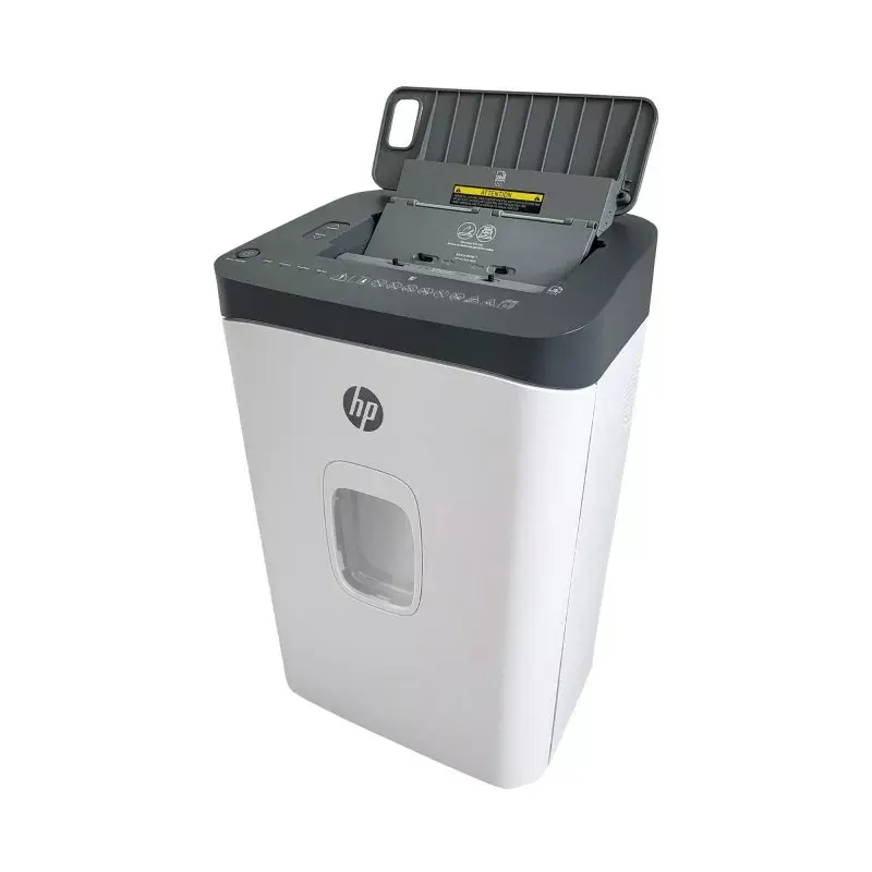 Popieriaus smulkintuvas HP ONESHRED Auto 200CC — automatinis tiekimas 200 lapų talpa, mikro pjovimas P-4, 28 l dėžė, balta-pilka