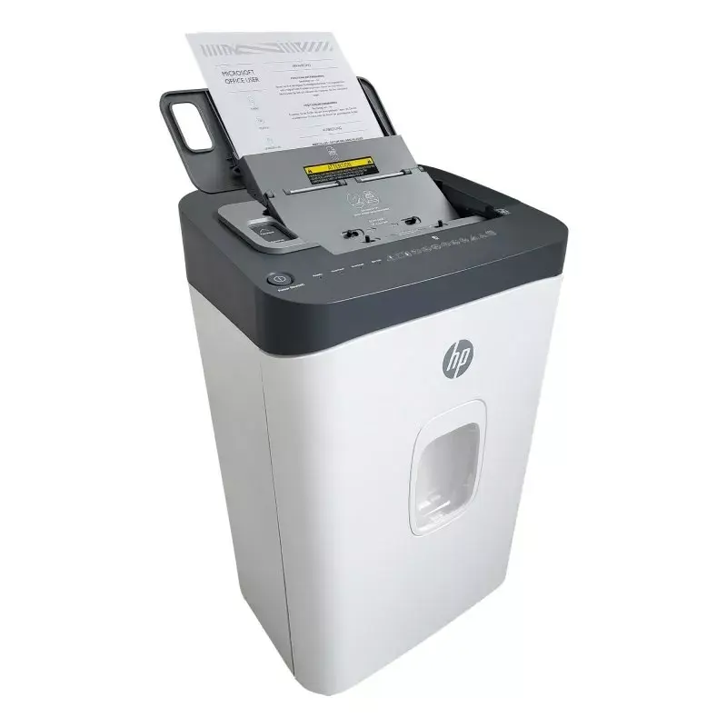 Popieriaus smulkintuvas HP ONESHRED Auto 200CC — automatinis tiekimas 200 lapų talpa, mikro pjovimas P-4, 28 l dėžė, balta-pilka