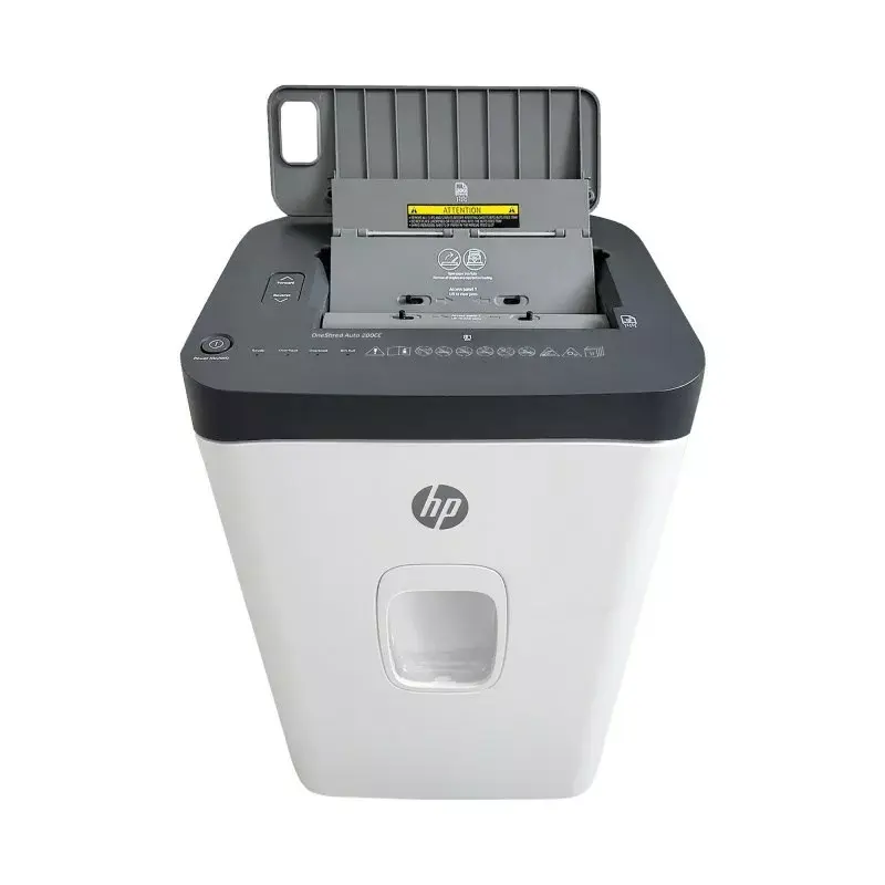Popieriaus smulkintuvas HP ONESHRED Auto 200CC — automatinis tiekimas 200 lapų talpa, mikro pjovimas P-4, 28 l dėžė, balta-pilka