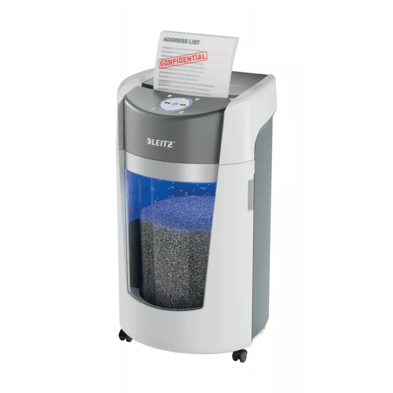 Leitz IQ OptiMax Office mikro piovimo popieriaus smulkintuvas, apsaugos lygis P5, 35 l, baltas