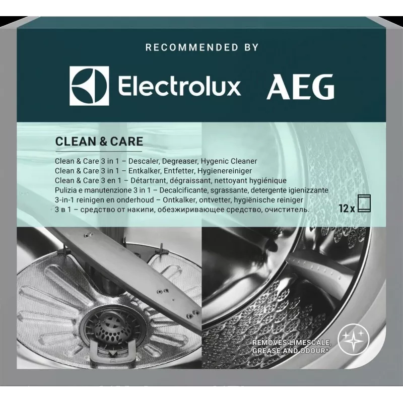Valiklio ir kalkių šalinimo milteliai Electrolux M2GCP121 indaplovėms ir skalbimo mašinoms, 12 vnt.