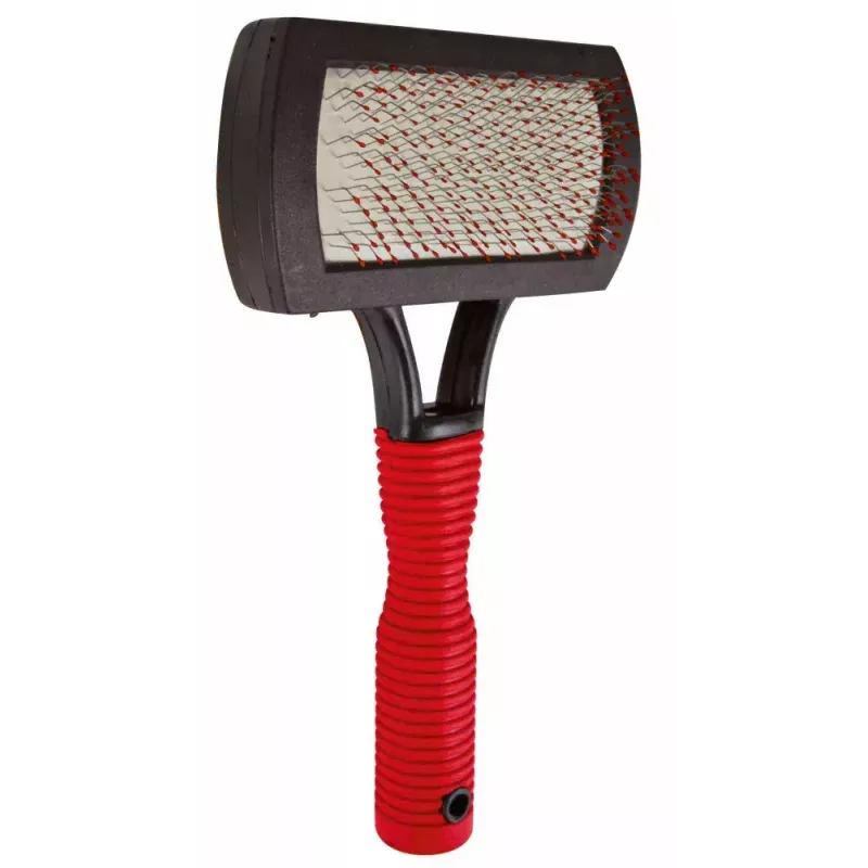 Šepetys Trixie 2301 guminis priežiūros šepetys katėms ir šunims, ergonomiška neslystanti rankena, raudona/juoda
