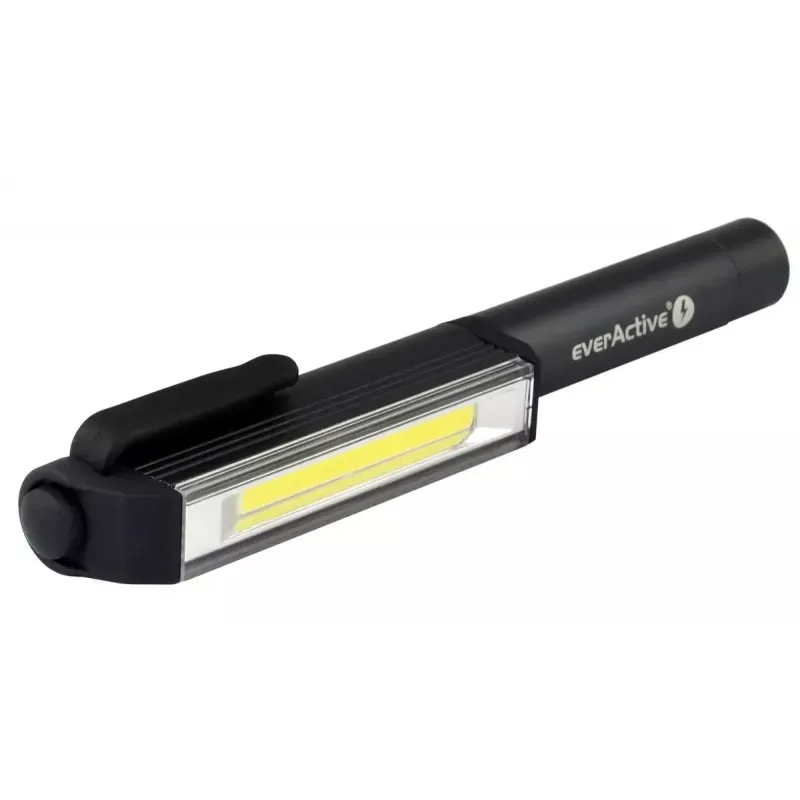Clip flashlight everActive WL200, 3 W 200 lm, aliuminio korpusas, IPX4, 3×AAA, ilgis 161.7 mm, juodas
