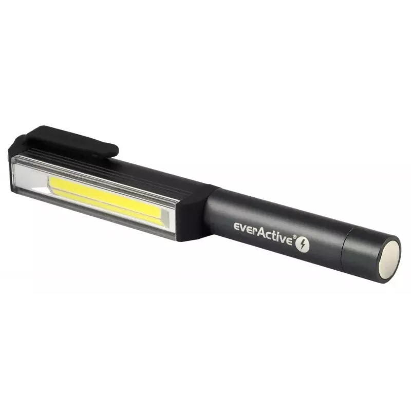 Clip flashlight everActive WL200, 3 W 200 lm, aliuminio korpusas, IPX4, 3×AAA, ilgis 161.7 mm, juodas