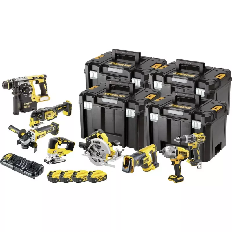 Belaidis kombinuotas rinkinys DeWalt DCK865P4T 18V — rinkinys su keturiomis 5,0 Ah baterijomis ir TSTAK dėklais