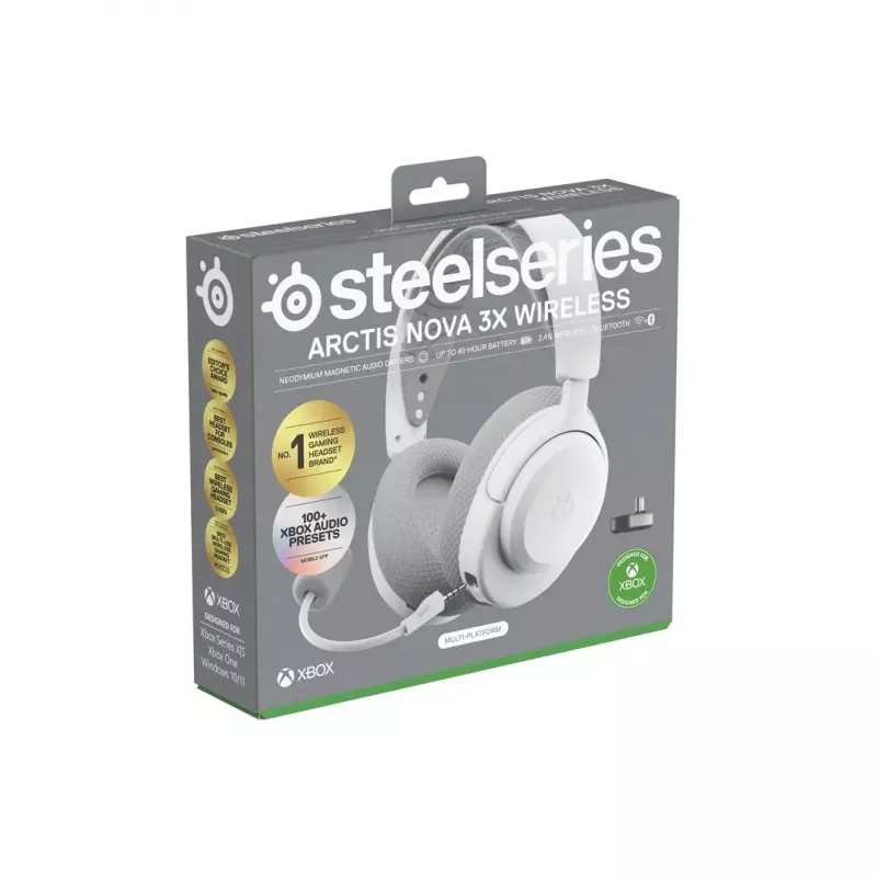 Ausinės STEELSERIES Arctis Nova 3X Wireless — binauralinės ant ausies dedamos ausinės, Bluetooth 5.3, 2,4 GHz RF, 40 val. baterija, USB-C