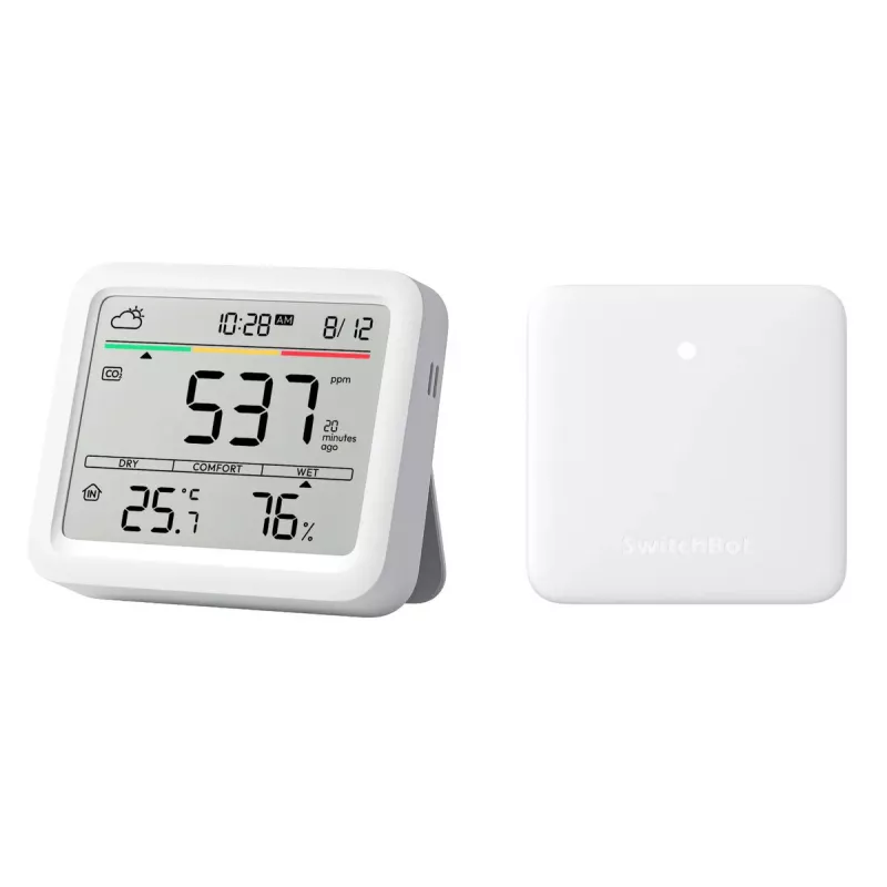 CO2 monitorius Switchbot Meter Pro — CO2, temperatūros ir drėgmės matavimas, LCD, baterija (AA), ABS korpusas, 5 V, temperatūros diapazonas -20–80°C
