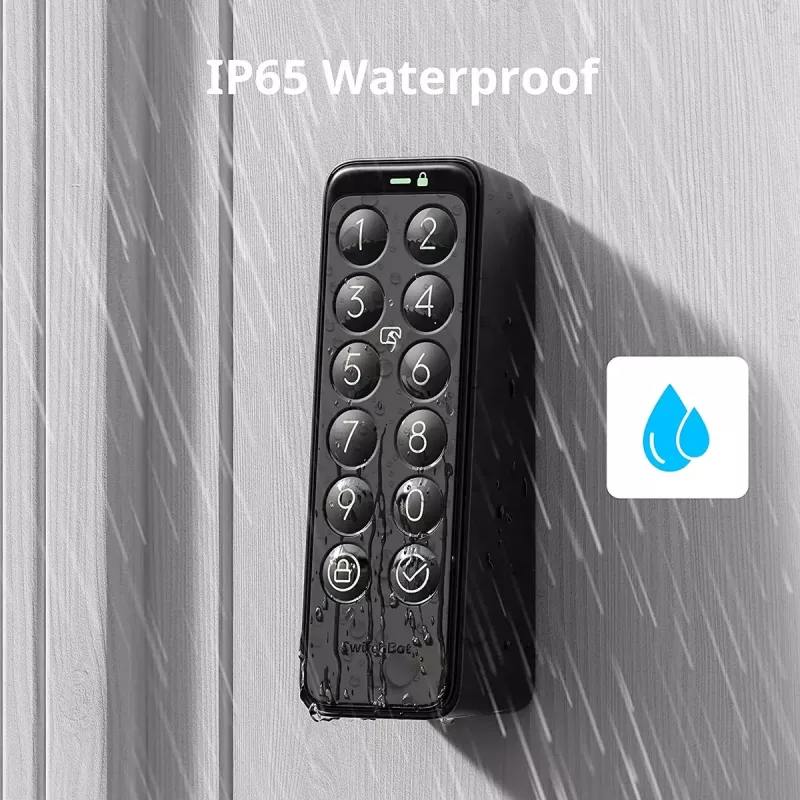 Išmaniojo durų užrakto SwitchBot Keypad Touch klaviatūra – prieiga kodais ir pirštų atspaudais, juoda, CR123A baterijos, belaidė, 38×36×112 mm