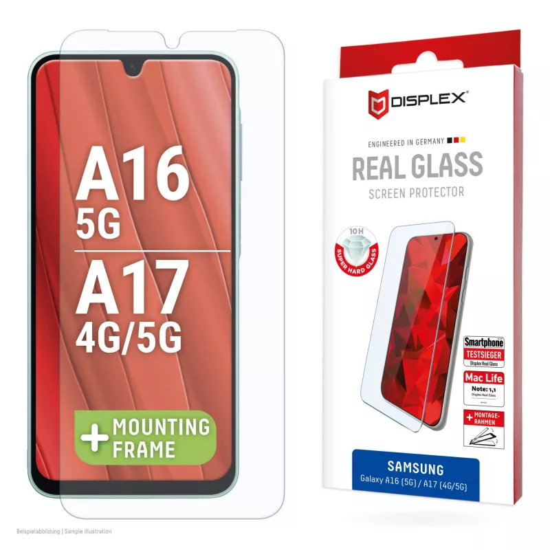 Displex ekrano apsauga (10H) Samsung Galaxy A17 (4G/5G)/A16, Eco tvirtinimo rėmelis, atspari įbrėžimams