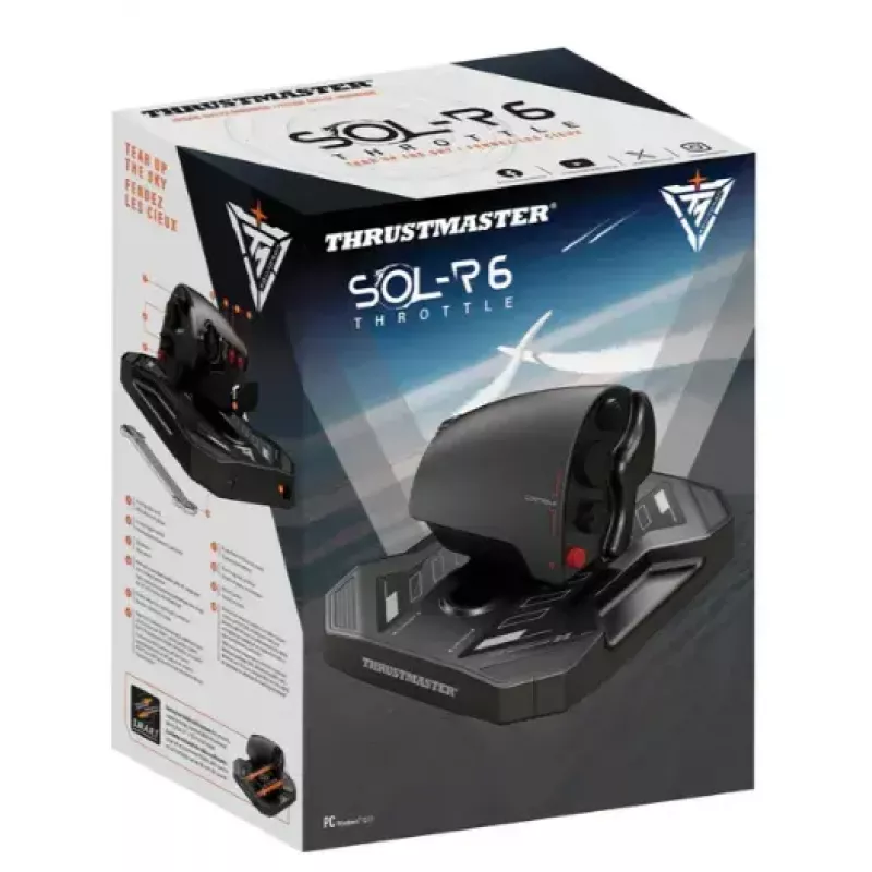 Droselio blokas Thrustmaster Sol-R 6, juodas, USB Type-C laidinis analgetis/skaitmeninis, skirtas PC, dydis 170×205×125 mm