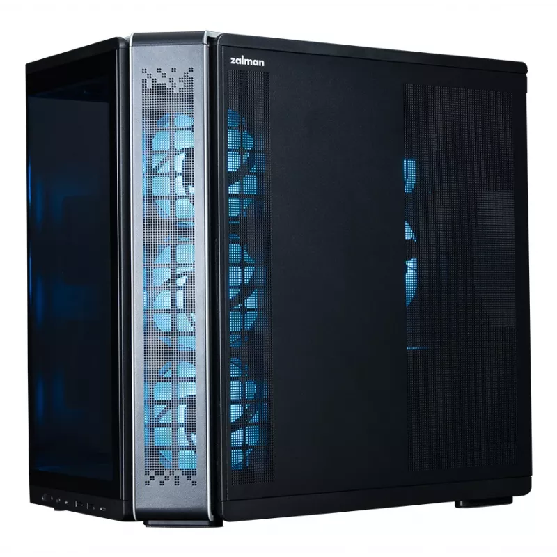 ZALMAN P60 Juoda kompiuterio Midi Tower korpusas — ATX/Mini-ITX, grūdintas stiklas, 3×120 mm šoniniai + 2×120 mm galiniai ventiliatoriai, 290×475×478 mm