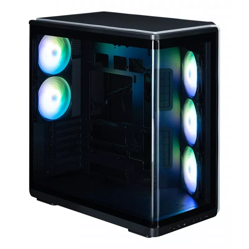 ZALMAN P60 Juoda kompiuterio Midi Tower korpusas — ATX/Mini-ITX, grūdintas stiklas, 3×120 mm šoniniai + 2×120 mm galiniai ventiliatoriai, 290×475×478 mm