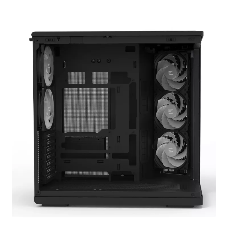 ZALMAN P60 Juoda kompiuterio Midi Tower korpusas — ATX/Mini-ITX, grūdintas stiklas, 3×120 mm šoniniai + 2×120 mm galiniai ventiliatoriai, 290×475×478 mm