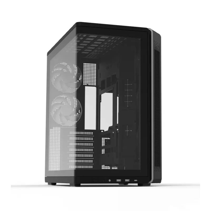 ZALMAN P60 Juoda kompiuterio Midi Tower korpusas — ATX/Mini-ITX, grūdintas stiklas, 3×120 mm šoniniai + 2×120 mm galiniai ventiliatoriai, 290×475×478 mm