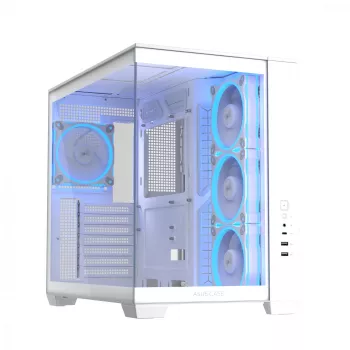 PC korpusas ASUS A32 PLUS/WT/TG/ARGB Mid Tower, baltas, ATX, grūdintas stiklas, ARGB, USB-C, palaiko iki 420 mm GPU