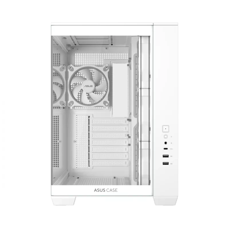 PC korpusas ASUS A32 PLUS/WT/TG/ARGB Mid Tower, baltas, ATX, grūdintas stiklas, ARGB, USB-C, palaiko iki 420 mm GPU